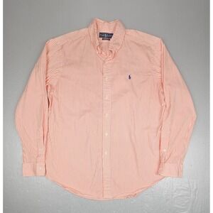 Vintage Ralph Lauren Button Down Shirt Mens Large Classic Fit Orange Striped